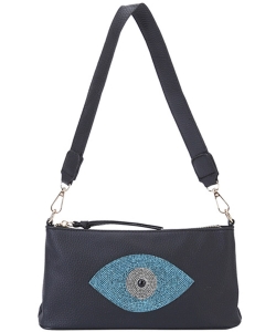 Evil Eye Design Zipper Shoulder Bag HBG-104288 BLACK